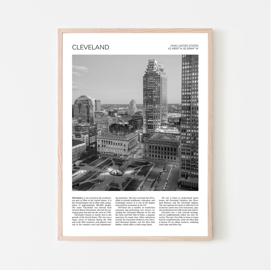Cleveland Wall Art Downtown Cleveland Artful Travel Poster Print Photo Cityscape Ohio United States