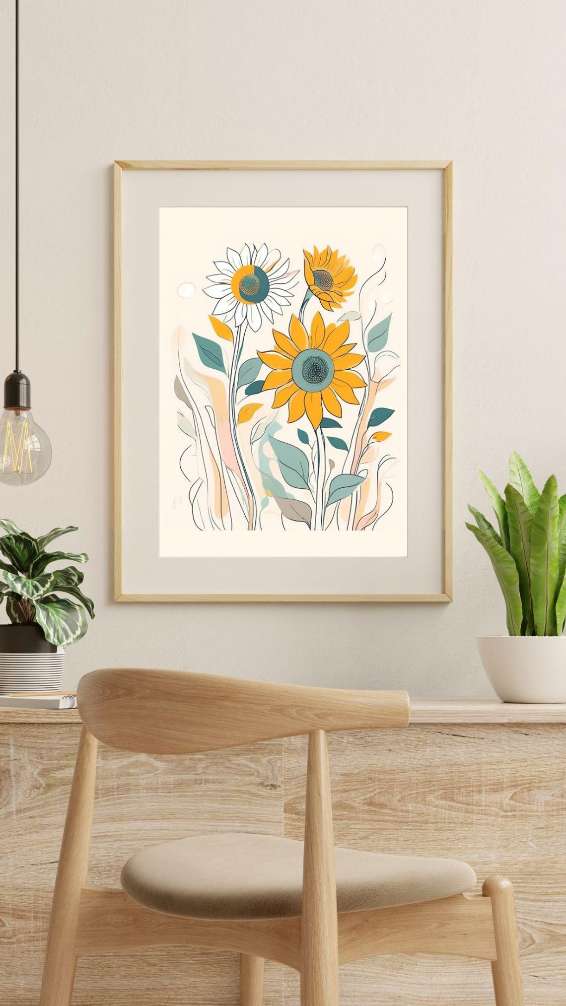 Sunflower Line Art Illustration Yellow Botanical Minimalist Wall Art - Image 3