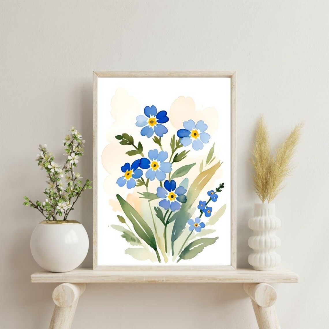Forget Me Not Flower Abstract Botanical Art Print