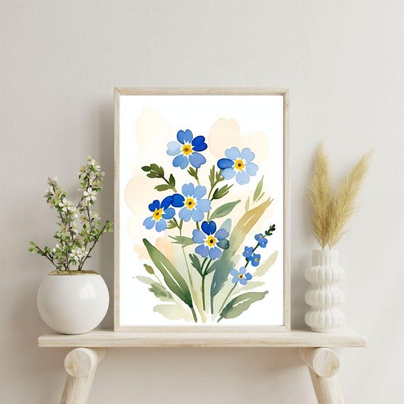 Forget Me Not Flower Abstract Botanical Art Print