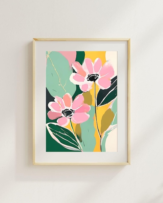 Modern Pink Floral Abstract Painting Colorful Blossom Art Poster