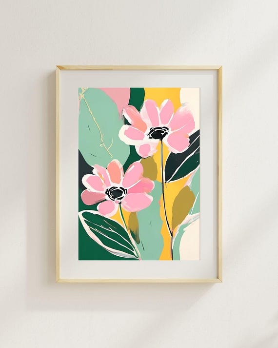 Pink Floral Wall Art Modern Abstract Botanical Print