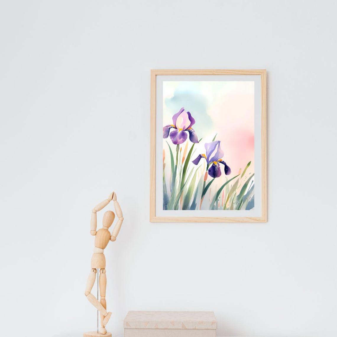 Purple Iris Flowers Watercolor Pastel Botanical Elegant Wall Art Print - Image 4