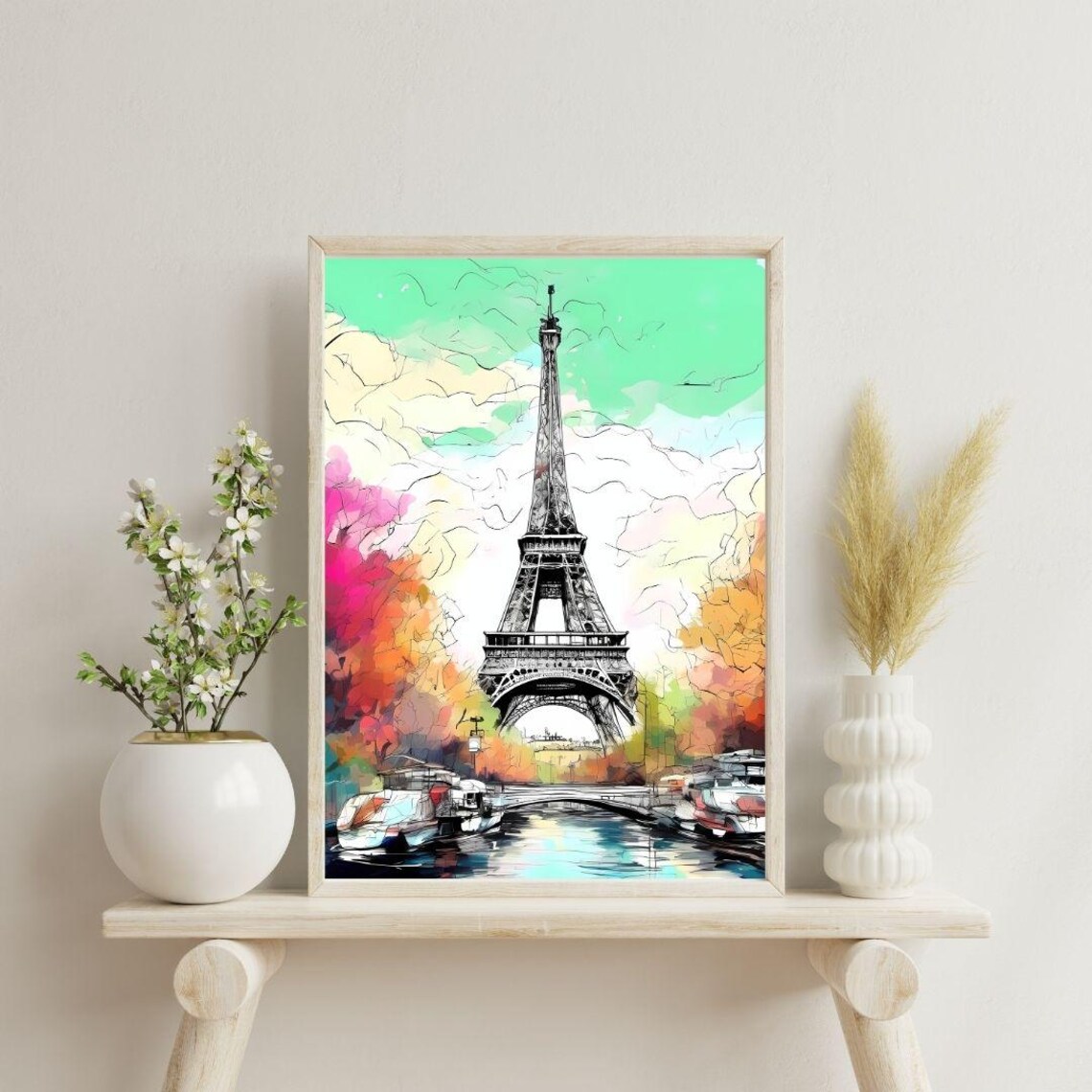 Eiffel Tower Abstract Art Print, Maximalist Style