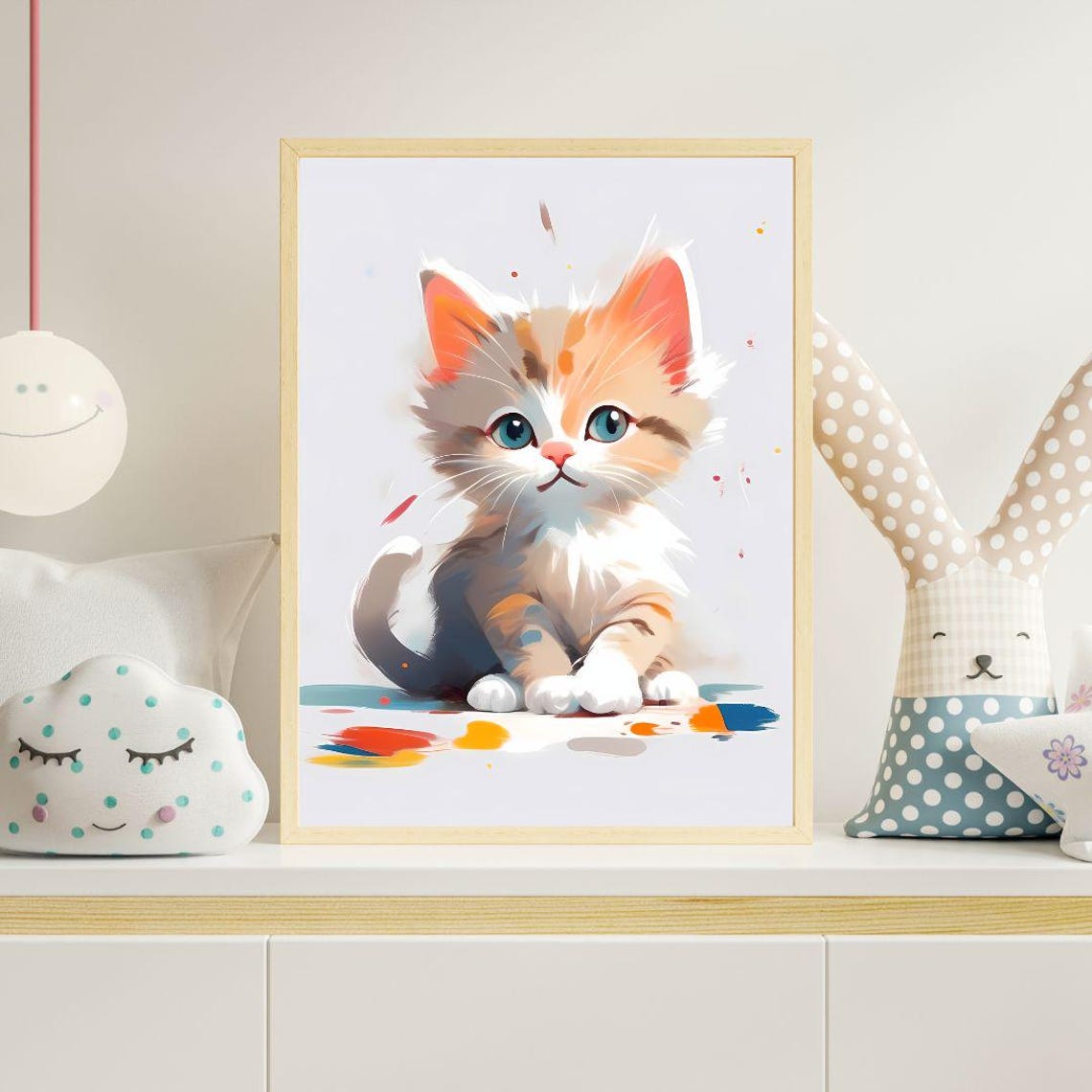 Cute Orange Kitten Big Blue Eyes Sweet Toddler Nursery Wall Art - Image 3