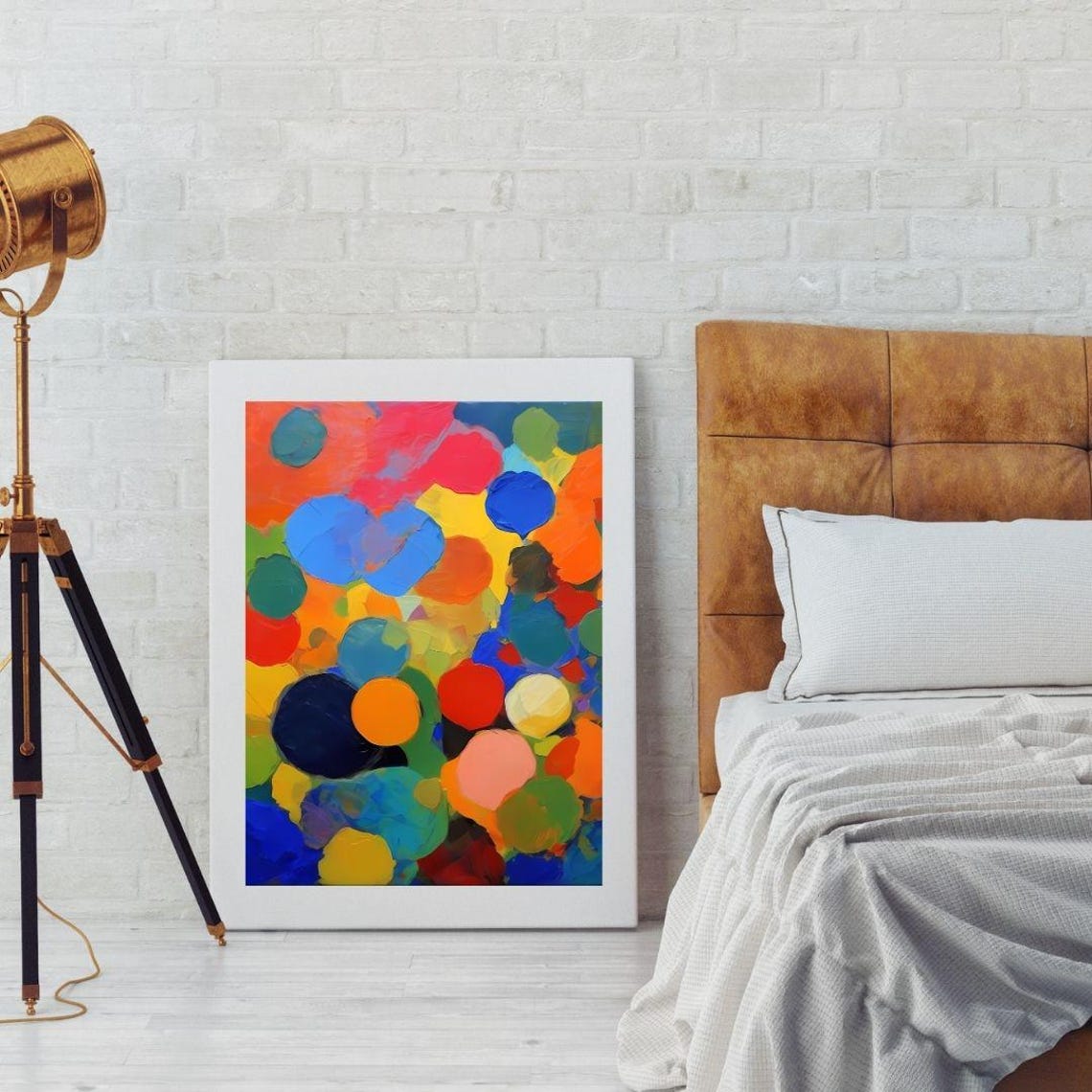 Bold Abstract Colorful Circles Oil Pastel Orange Blue Modern Art Print - Image 2