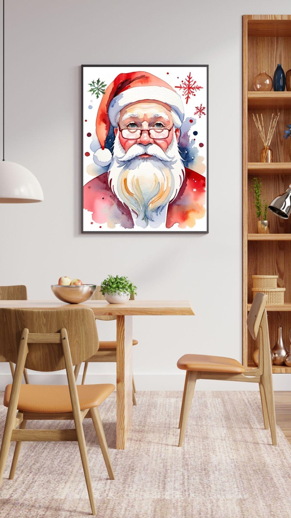 Santa Claus Watercolor Portrait Red Suit Snowflake Christmas Wall Art - Image 4