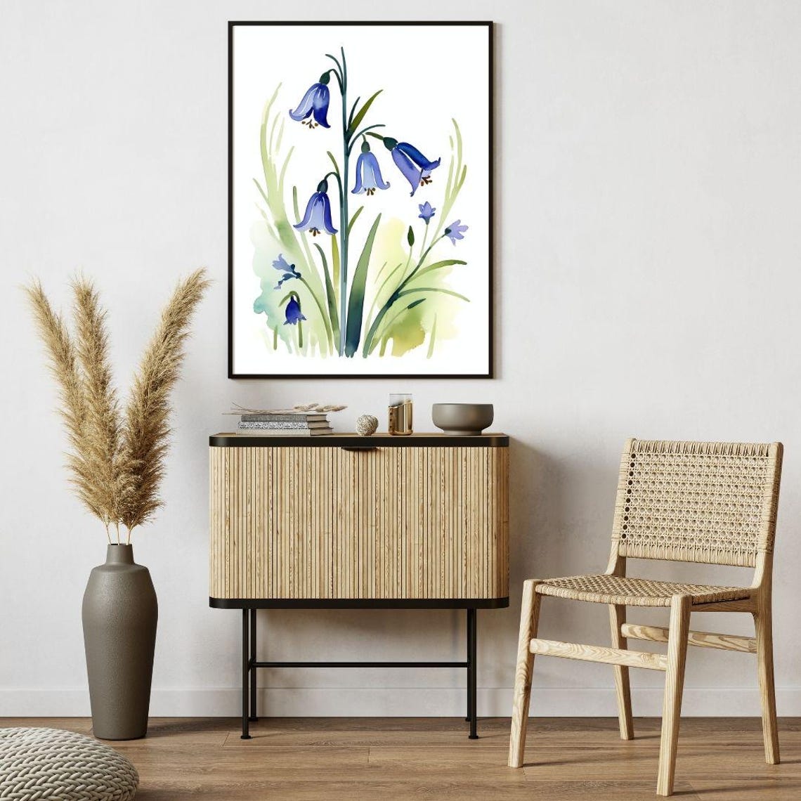 Blue Bluebell Flowers Watercolor Botanical Minimalist Wall Art - Image 4