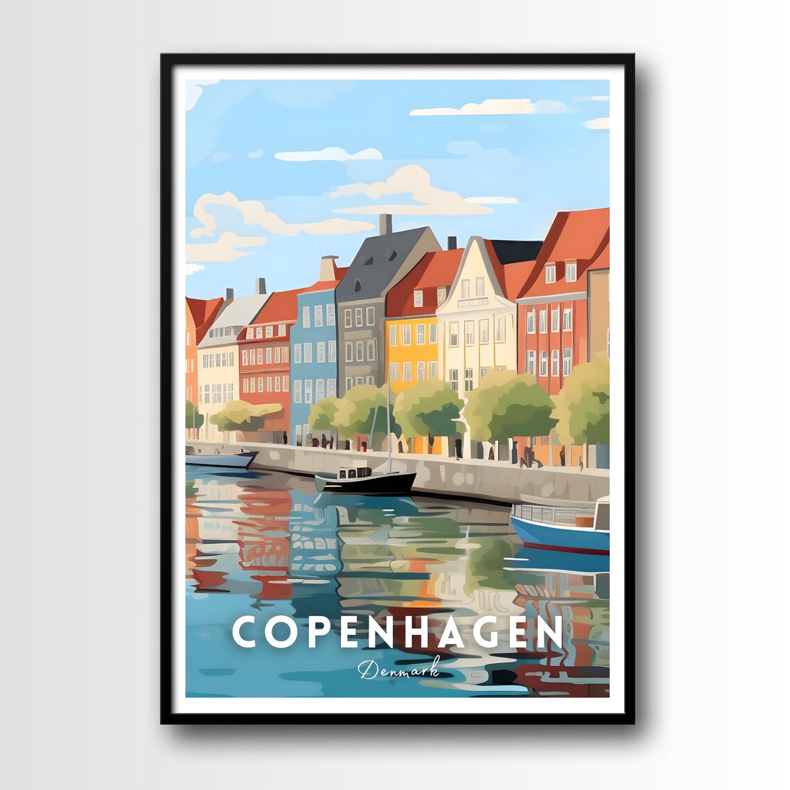 Copenhagen Travel Poster, European City Art Print