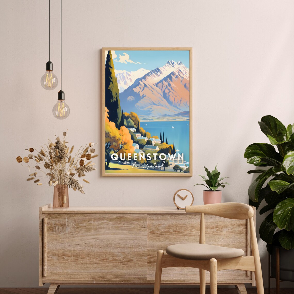 Queenstown New Zealand Autumn Village Lake Snow Peak Travel Poster - Image 2