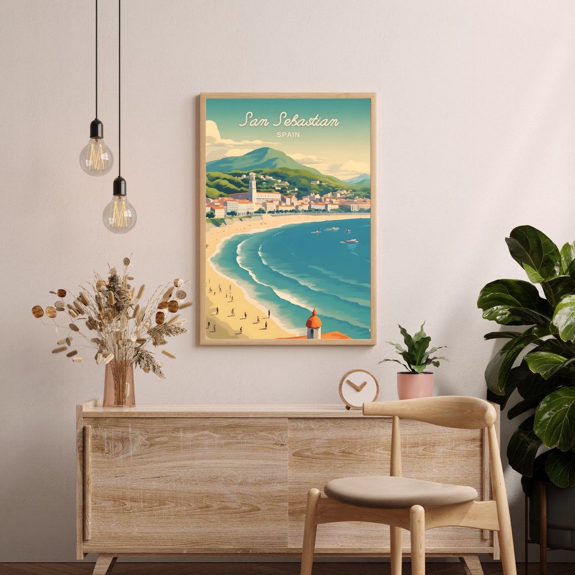 San Sebastian Spain Golden Beach Bay Promenade Summer Travel Poster - Image 2