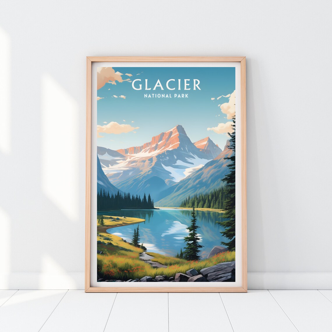 Glacier National Park Majestic Peaks Vintage Style Travel Poster - Image 2