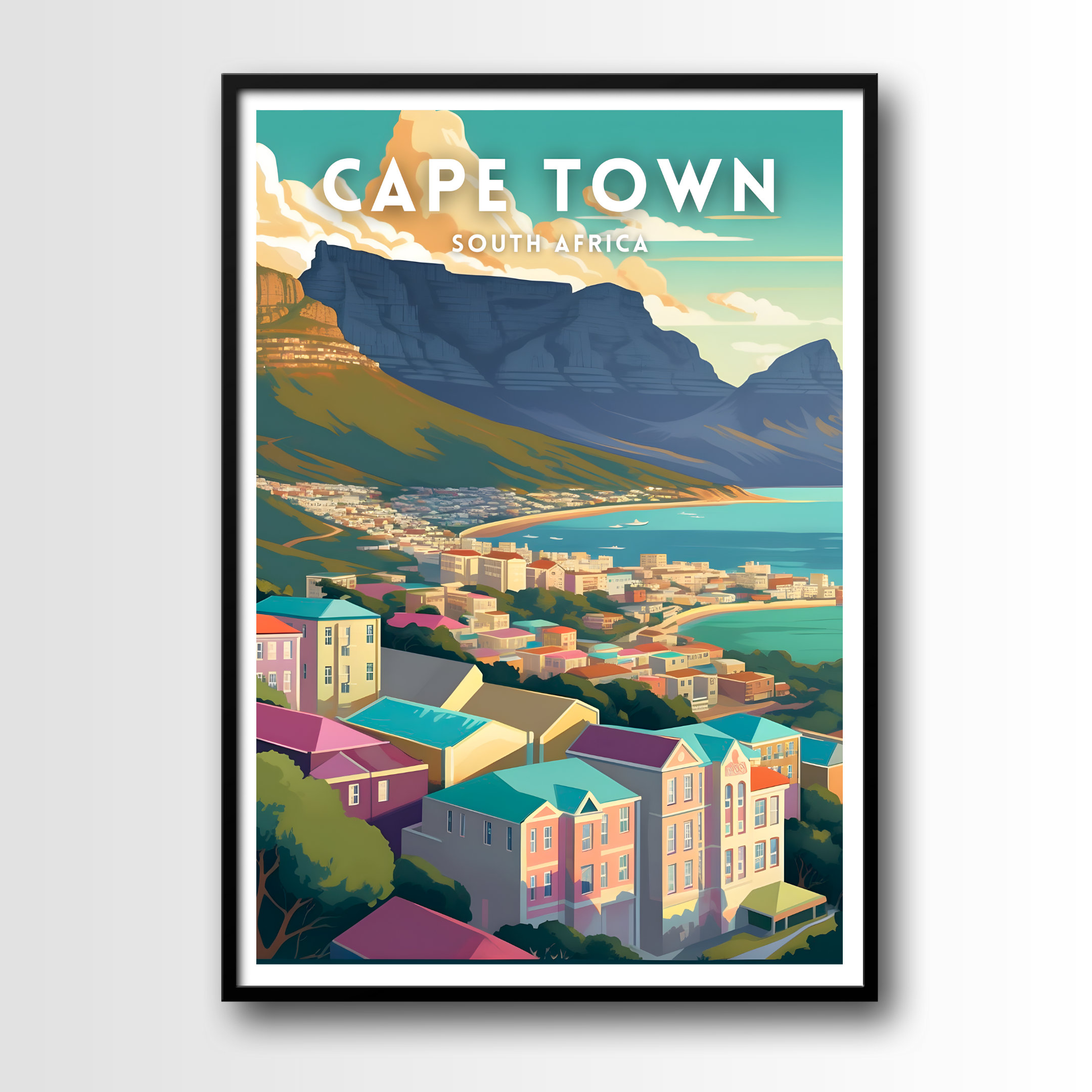 Cape Town South Africa Table Mountain Cityscape Travel Poster