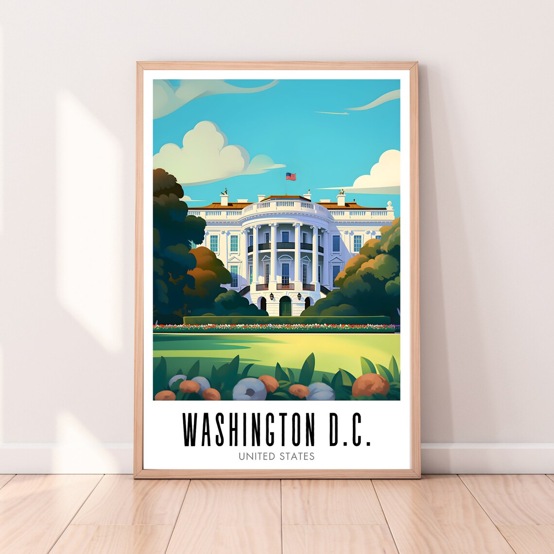 Washington DC White House Lawn American Flag Vintage Travel Poster - Image 2