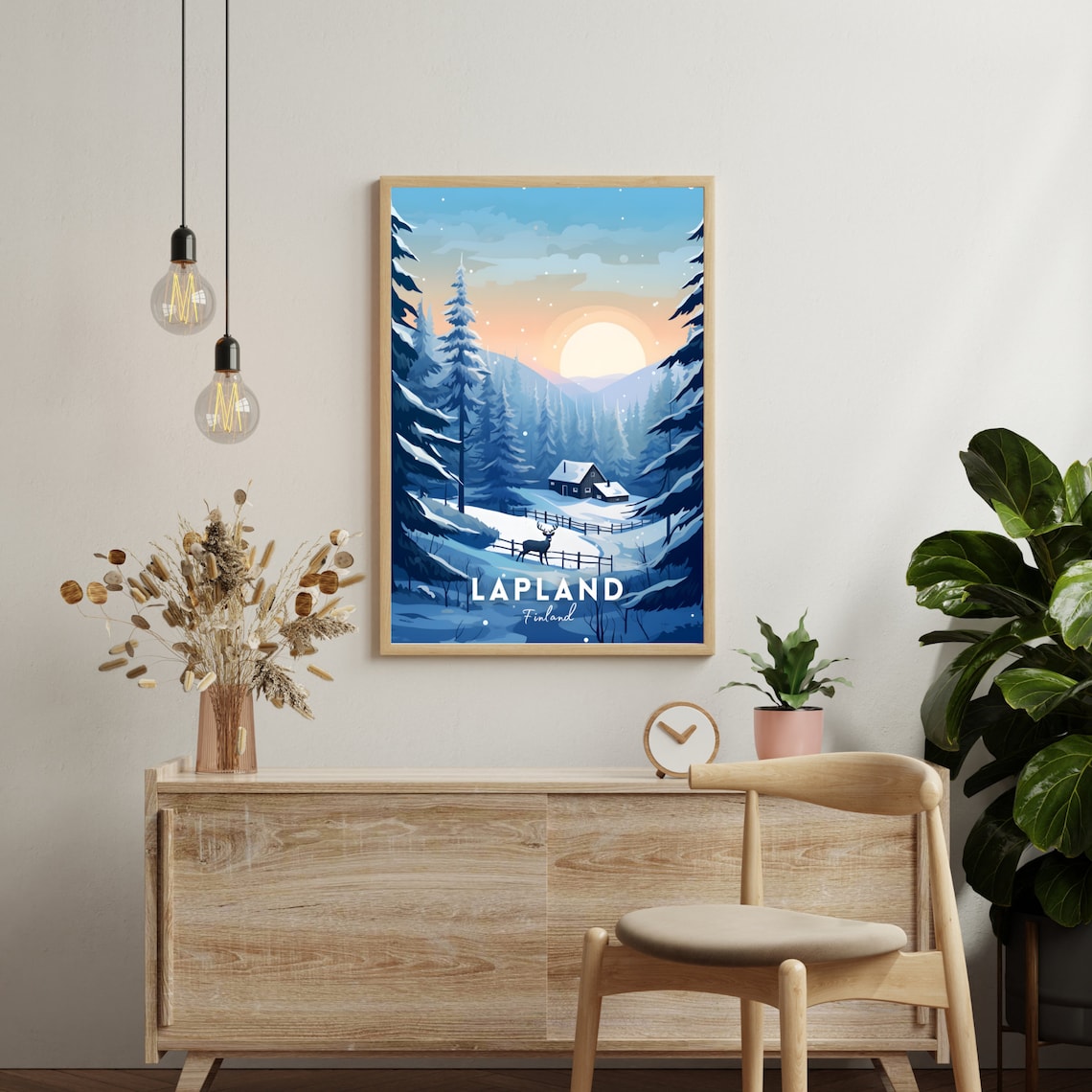 Lapland Poster Finland Travel Poster Finland Wall Art Print Lapland Print Lapland Wall Art Finland Print Northern Lights Poster Gift - Image 2