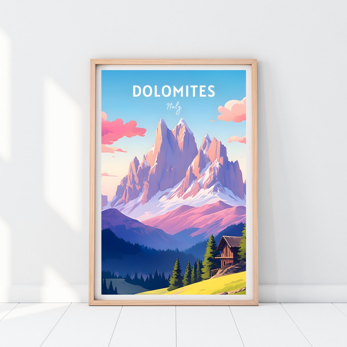Dolomites Italy Dramatic Alpine Peaks Cabin Retro Travel Poster - Image 2