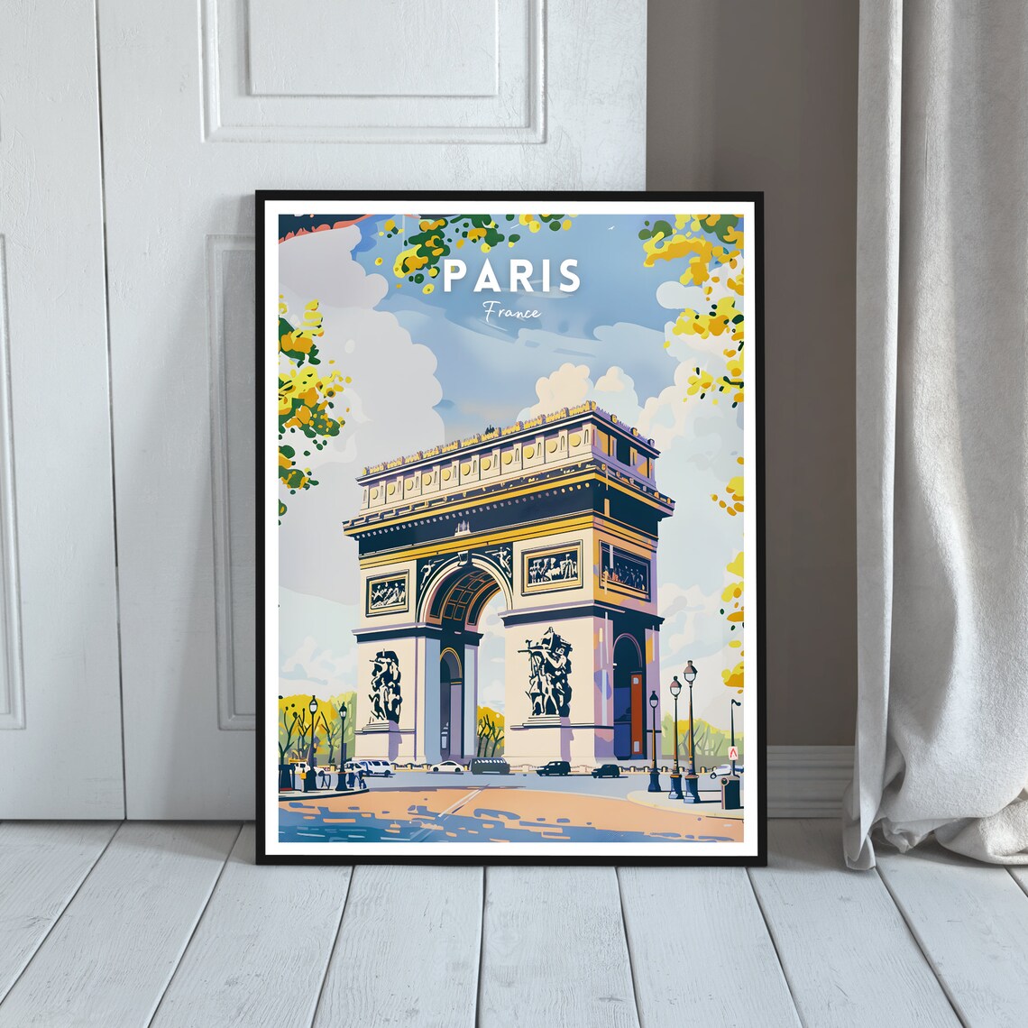 Paris France Arc de Triomphe Golden Vintage City Travel Poster - Image 2