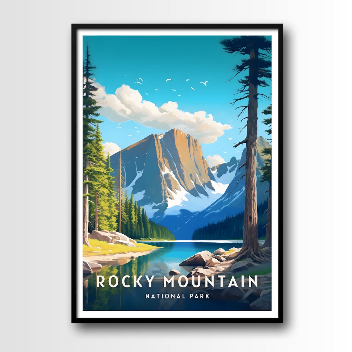 Rocky Mountain National Park Snow Peak Reflection Lake Vintage Travel Poster - Image 2