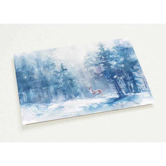 Misty Winter Deer Postcard Watercolor Snowy Forest Christmas Card Serene Nature Holiday Greeting Pack Of 10 Post