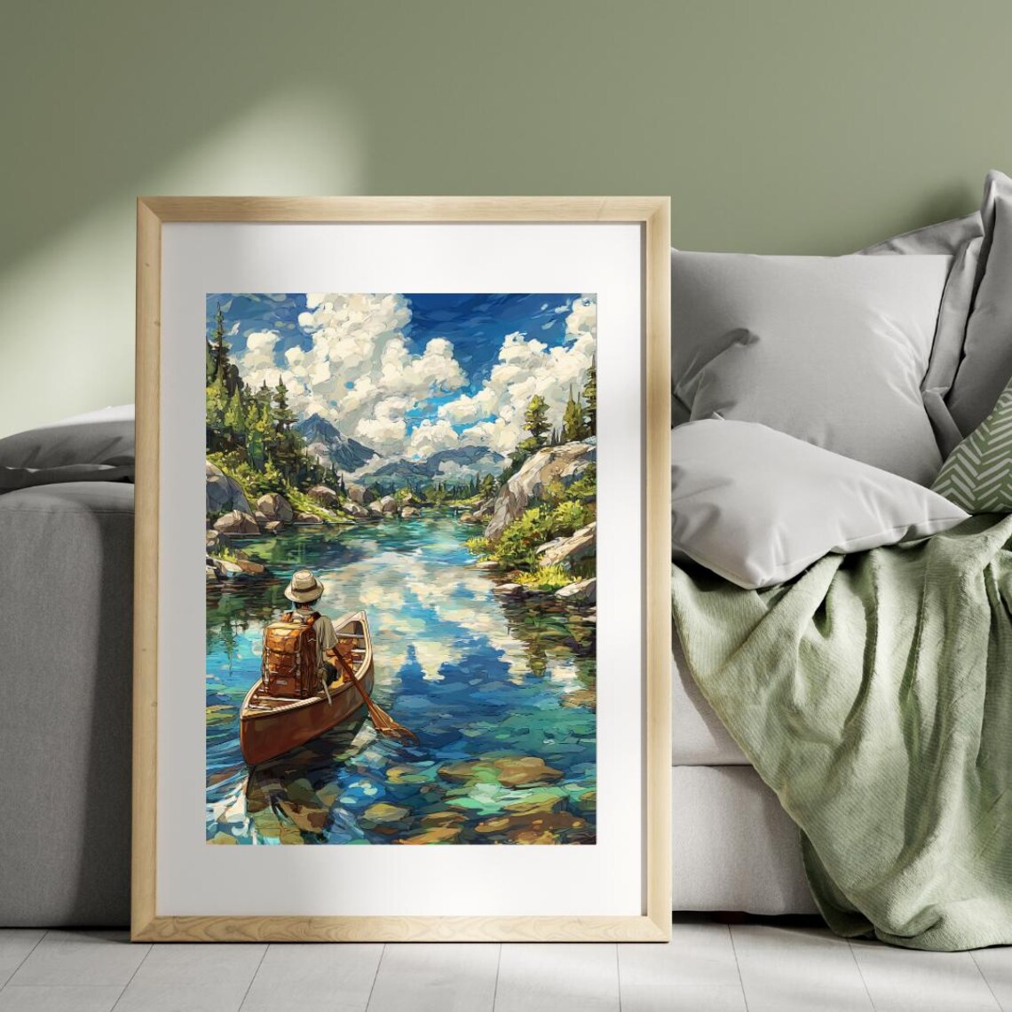 Adventure Explorer Canoe Mountain Lake Paddling Painting Poster
