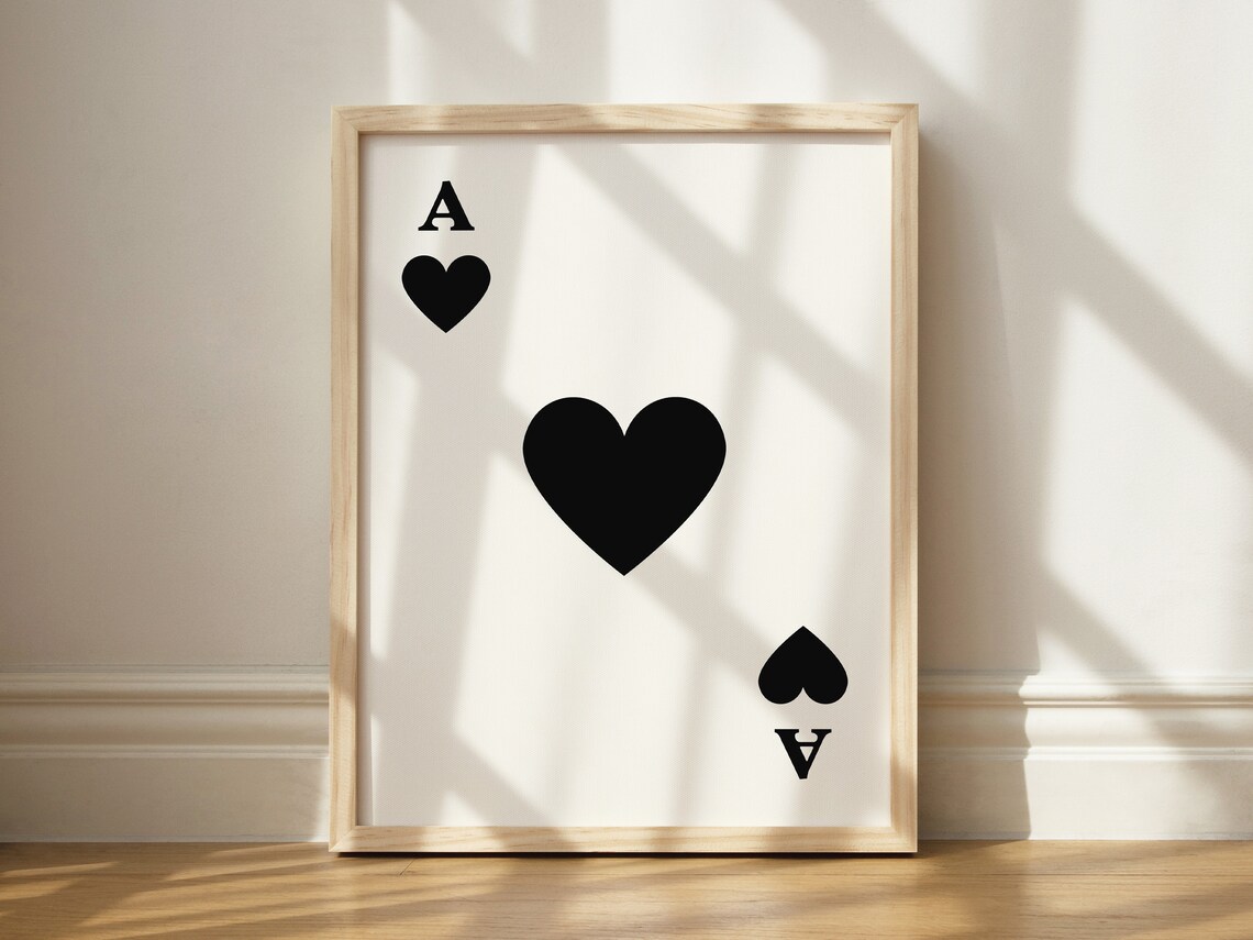 Ace Of Hearts Playing Card Minimalist Black Heart Wall Poster