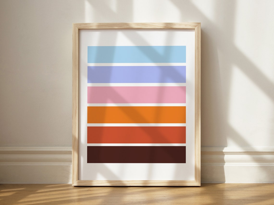 Summer Color Palette Stripes Blue Pink Orange Minimalist Poster