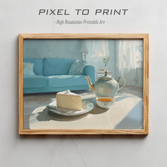 Cheesecake Slice Teapot and Tea Cup Sunlit Dining Still Life Poster