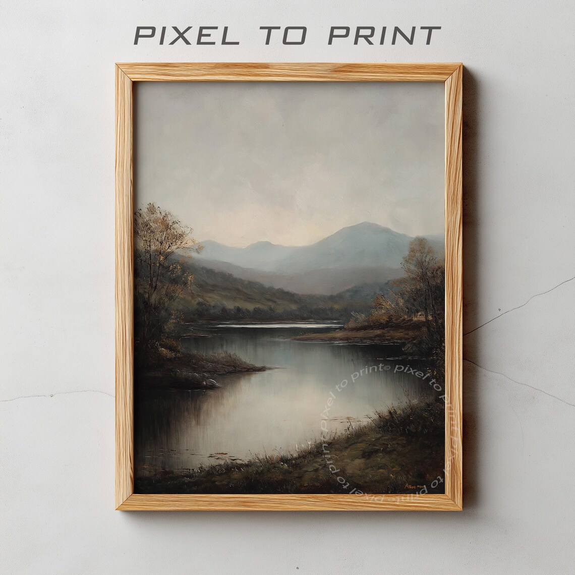 Misty Autumn Lake Vintage Mountain Landscape Oil Painting Poster