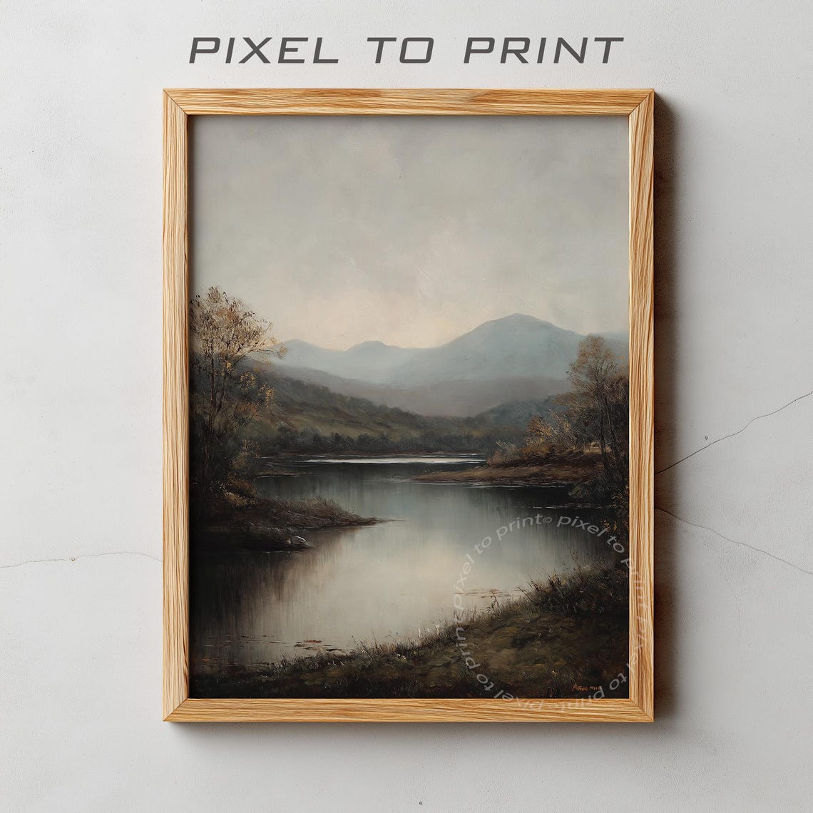 Vintage Autumn Lake Landscape Fall Wall Art Muted Rustic Farmhouse Decor