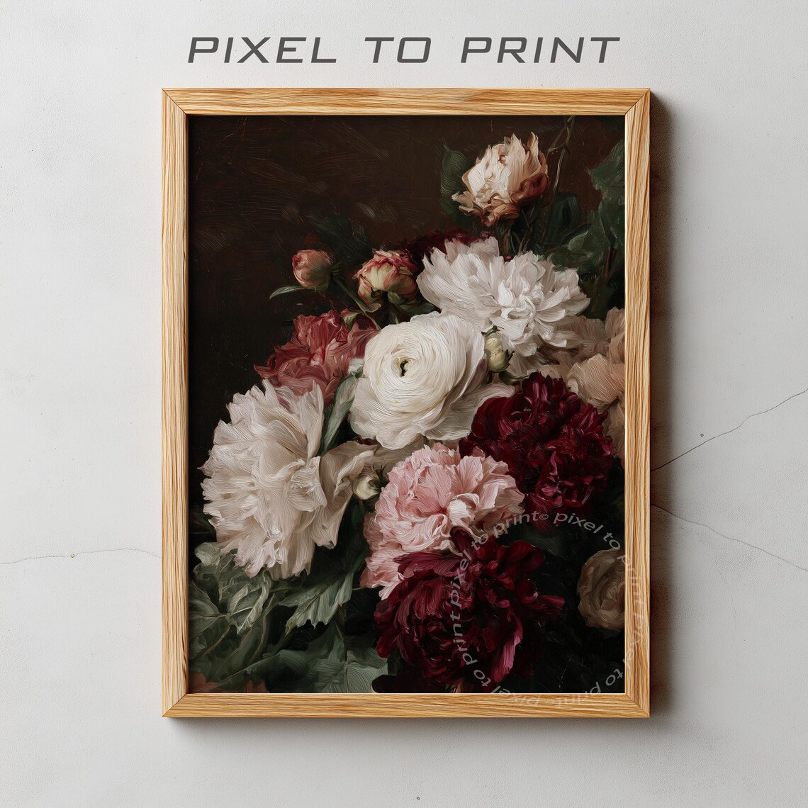 Antique Moody Floral Oil Painting White Peonies Dark Art Poster
