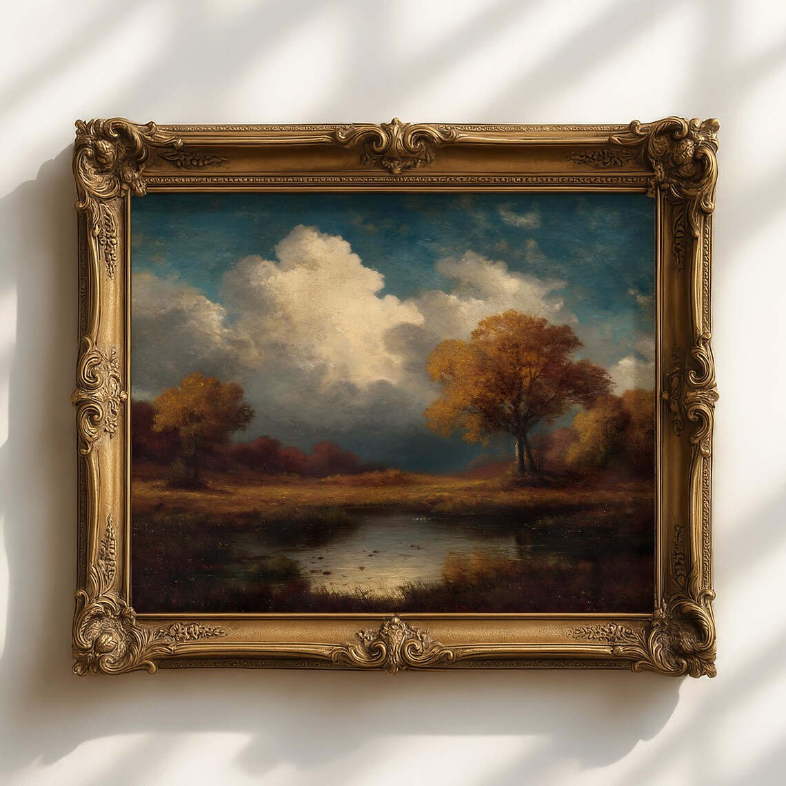 Autumn Landscape Art Print, Rustic Countryside Meadow