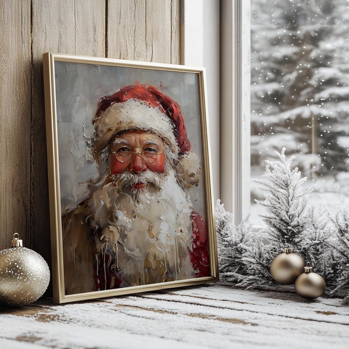 Traditional Santa Claus Oil Painting Vintage Christmas Portrait Poster
