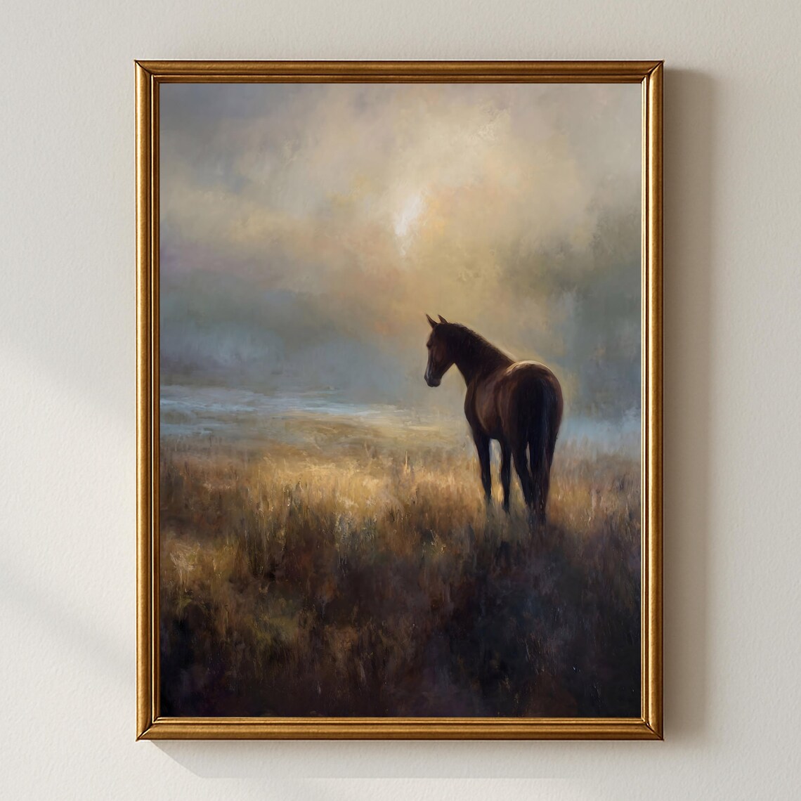 Rustic Horse Art Print, Moody Equestrian Landscape