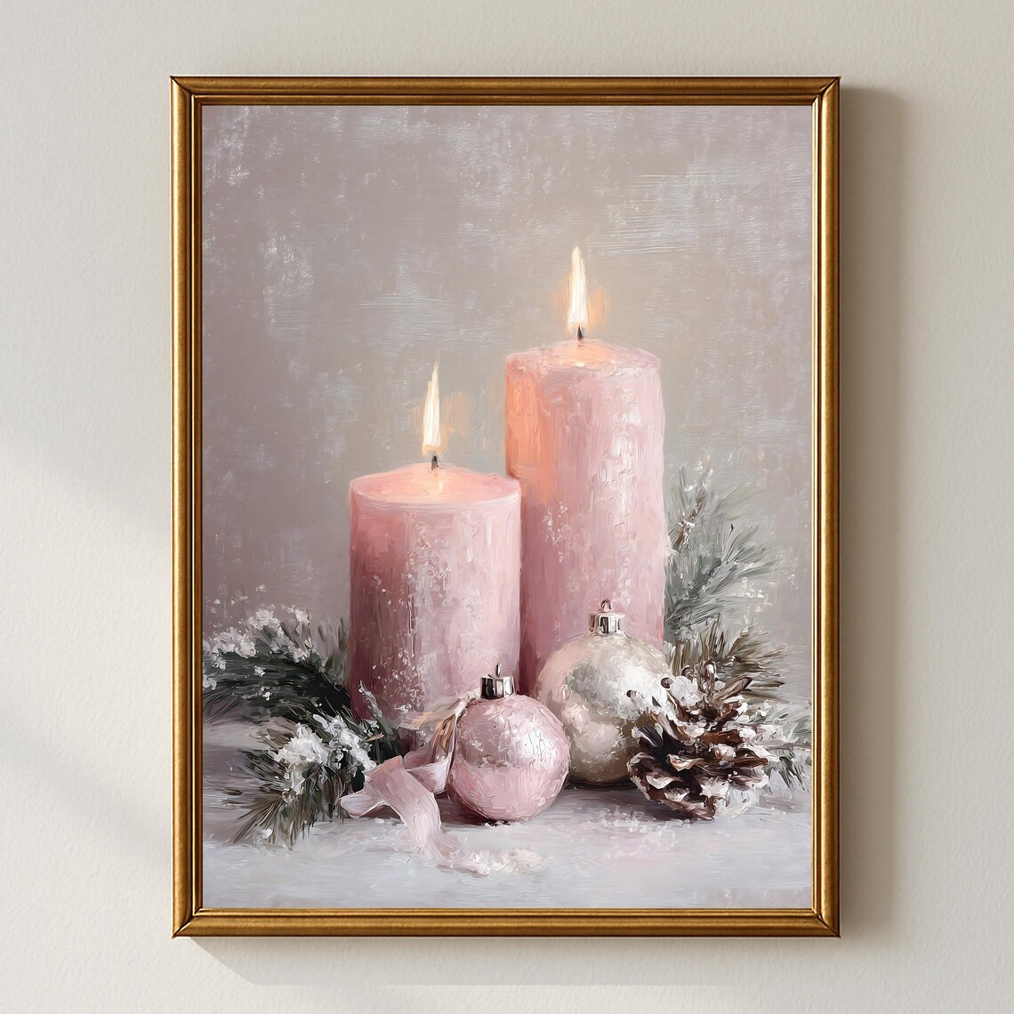 Cozy Christmas Wall Art, Pastel Holiday Still Life