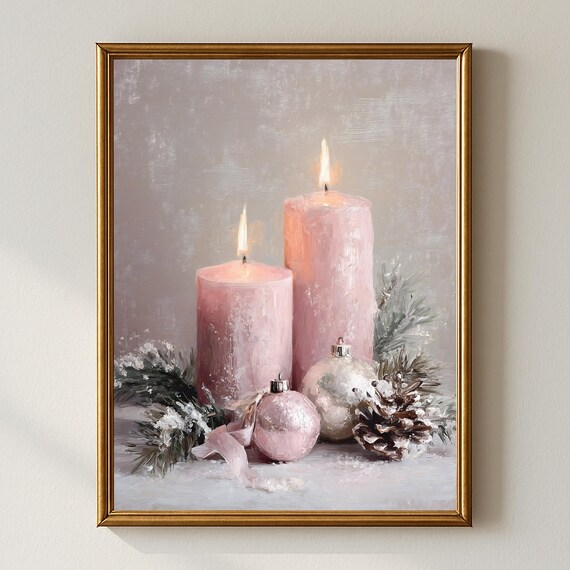 Cozy Christmas Wall Art, Pastel Holiday Still Life