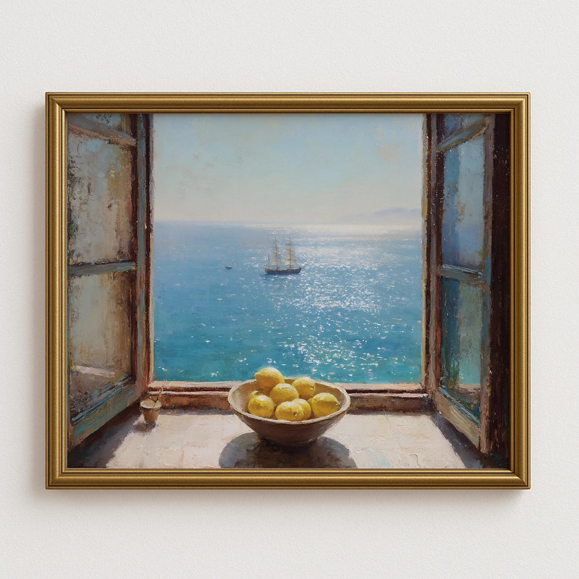 Bright Sunlit Window Overlooking Blue Sea Lemons Mediterranean Poster