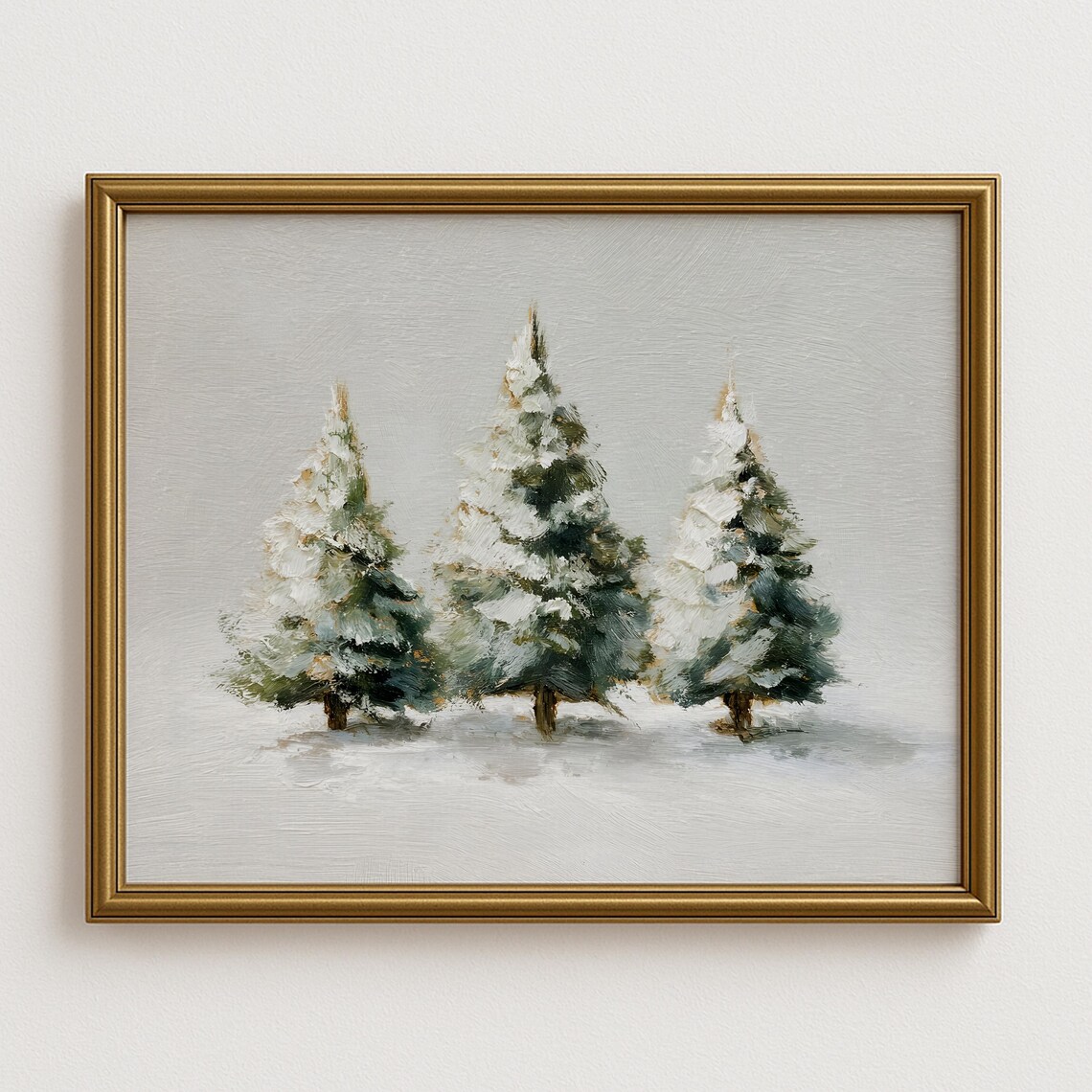 Minimalist Christmas Tree Wall Art Three Snowy Pine Trees Winter Landscape Painting Holiday
