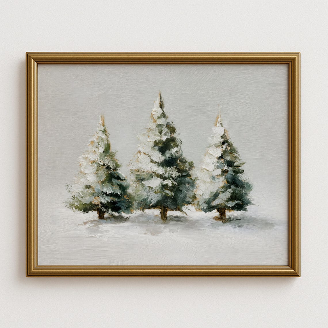 Three Snowy Serene Pine Trees Minimalist Winter Landscape Wall Art
