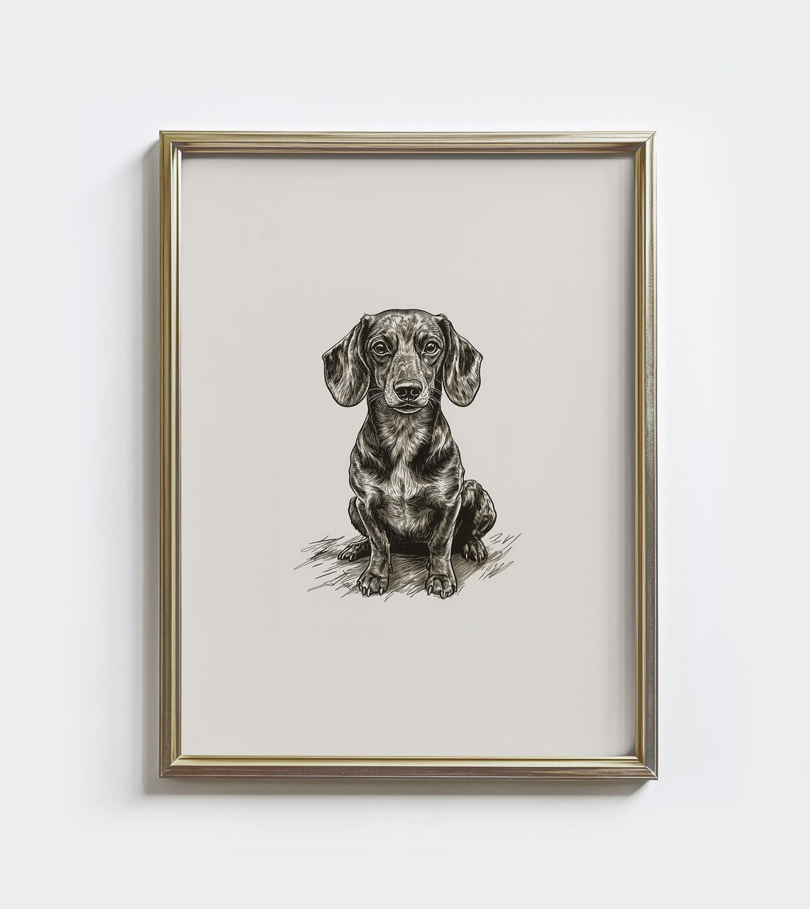 Vintage Dachshund Sketch Print, Farmhouse Dog Art