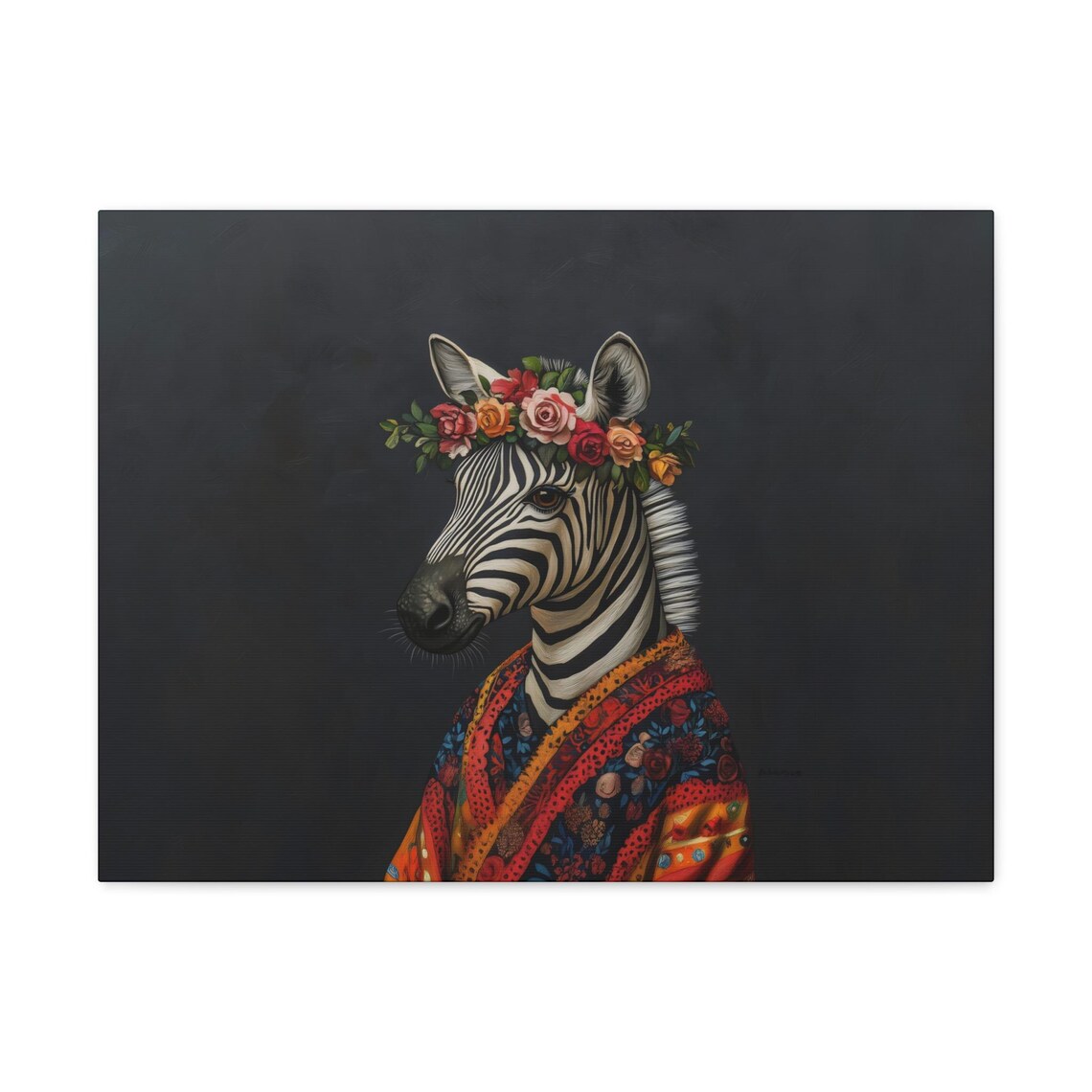 Zebra Fashionista with Flower Crown Vibrant Boho Robe Eclectic Animal Poster - Image 3