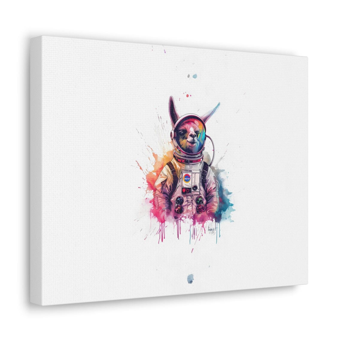 Llama Astronaut Watercolor Paint Splash Galaxy Cosmic Poster