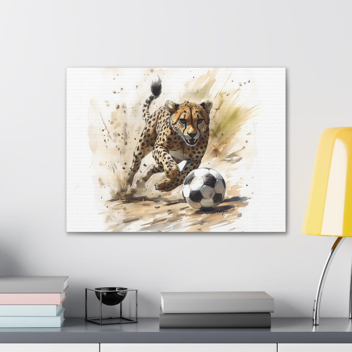 Cheetah Chasing Soccer Ball Speedy Watercolor Wildlife Poster - Image 2