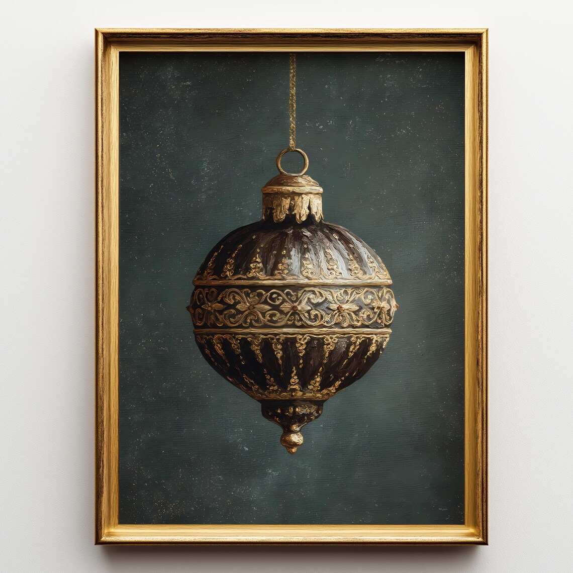 Vintage Dark Christmas Ornament with Gold Filigree Holiday Poster