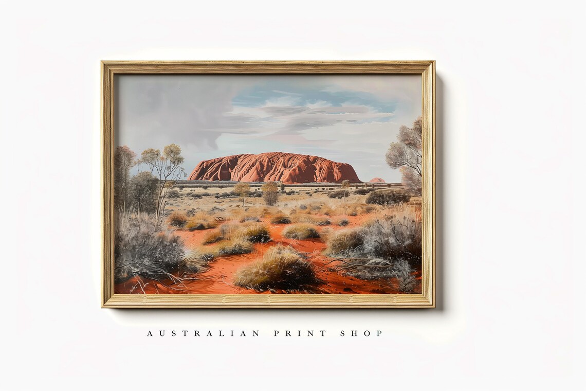 Vintage Uluru Painting, Rustic Aussie Travel Poster