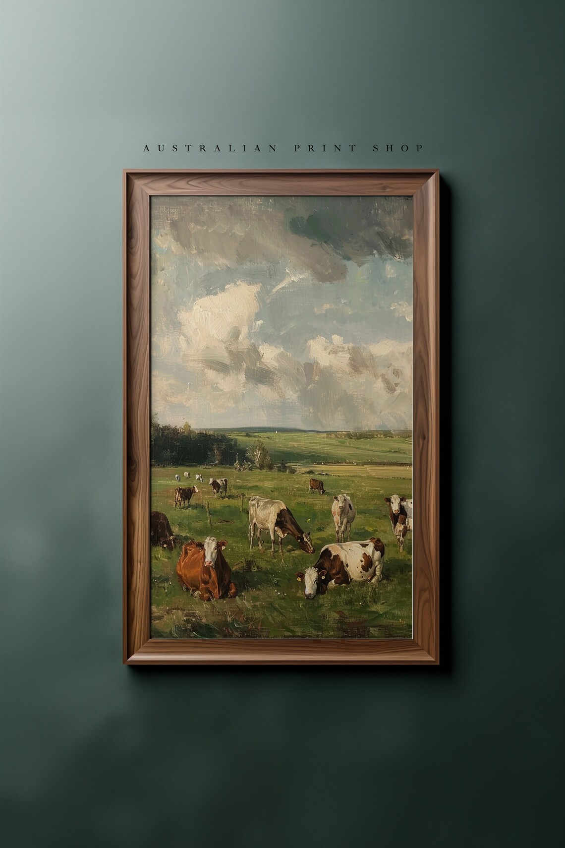 Vintage Meadow Cow Art Print, Farmhouse Landscape - Image 2