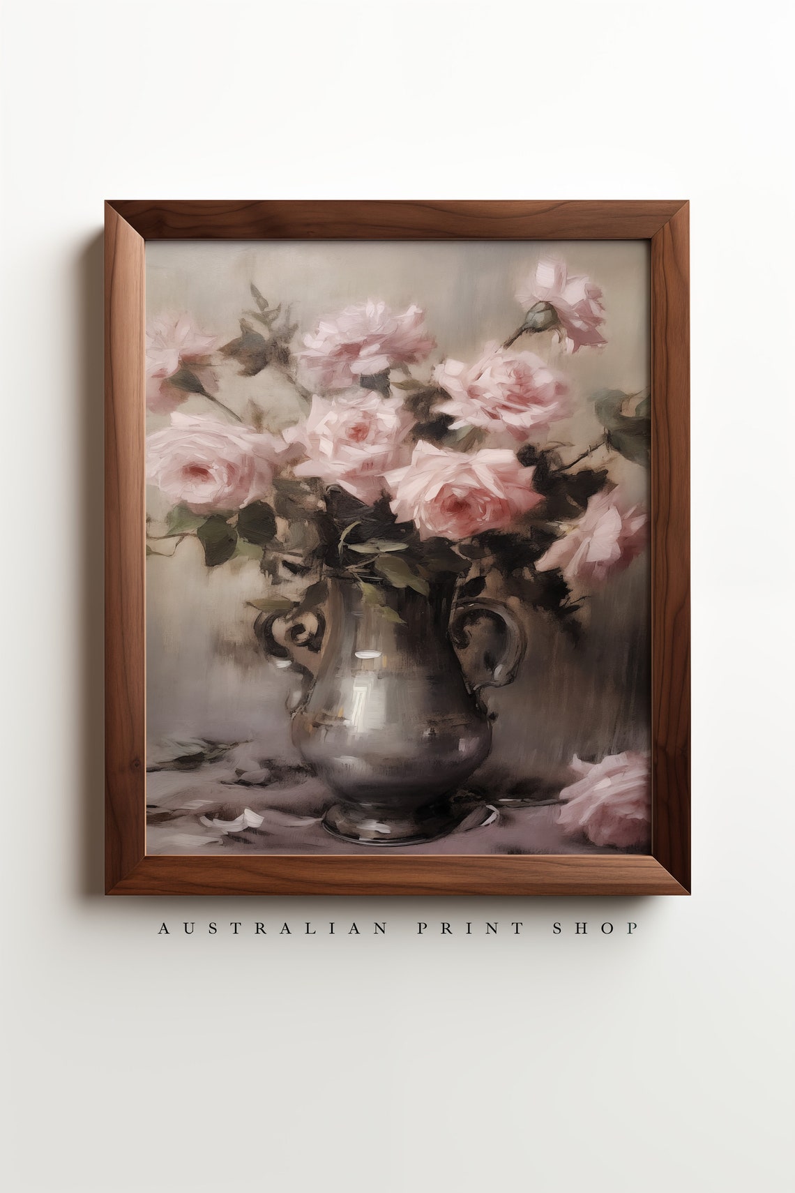 Vintage Pink Rose Oil Painting Neutral Moody Flower Print Wall Art Rose Flower Wall Decor - Image 7