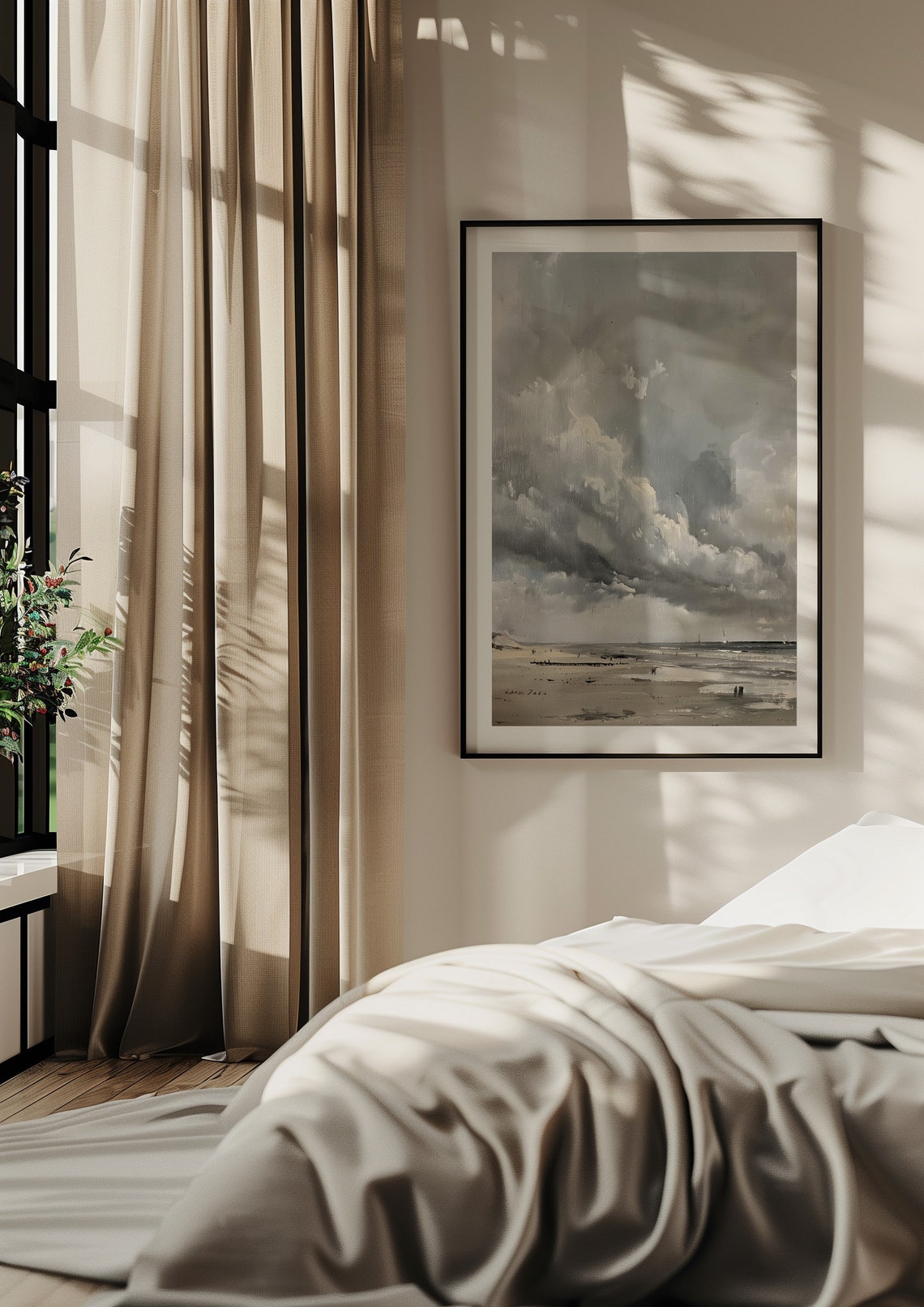 Moody Cloud Painting Soft Neutral Tones Beige Art Coastal Pastel Sky Painting Minimal Artwork Winter Beach Print