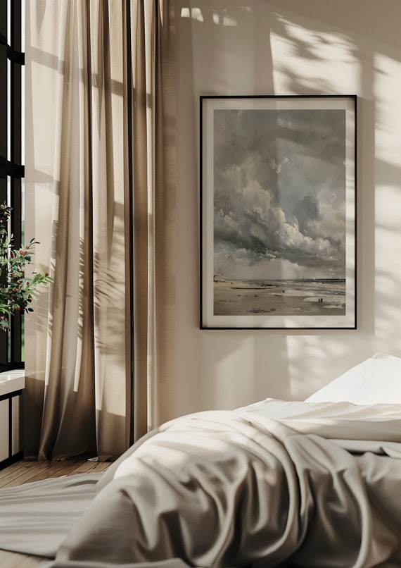 Moody Cloud Painting Soft Neutral Tones Beige Art Coastal Pastel Sky Painting Minimal Artwork Winter Beach Print
