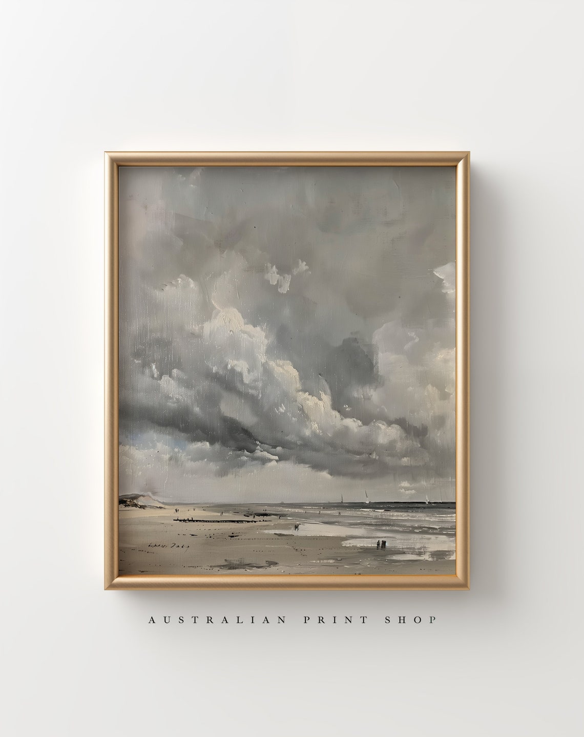 Moody Cloud Painting Soft Neutral Tones Beige Art Coastal Pastel Sky Painting Minimal Artwork Winter Beach Print - Image 3