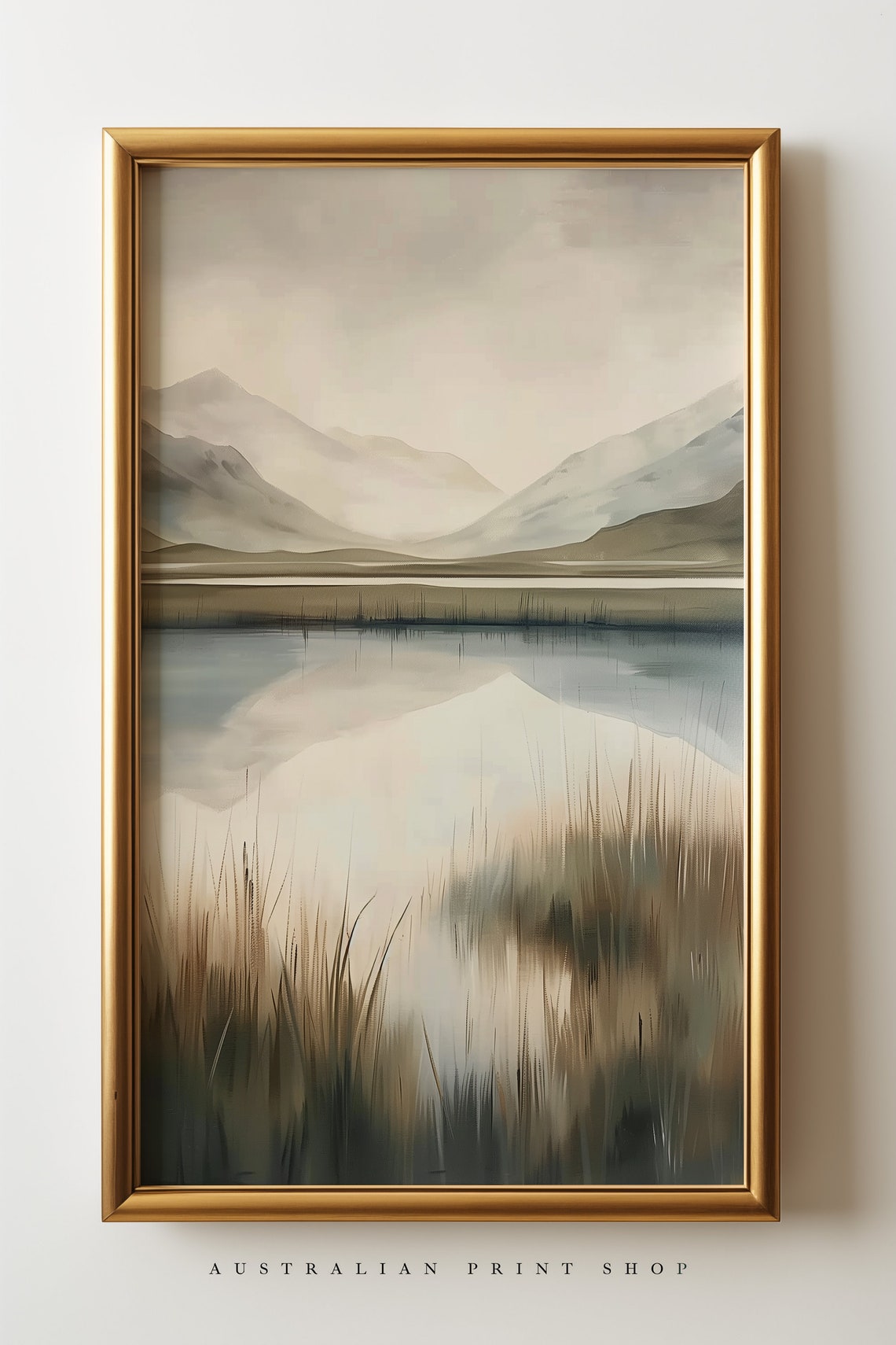 Mountain Lake Landscape Painting Lake Front Print Cottage Wall Decor Neutral Calming Painting - Image 3
